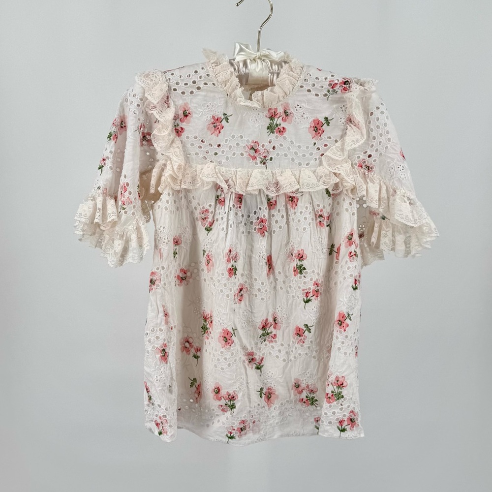 Needle & Thread Desert Rose Embroidered Ruffle Lace Lined Blouse US Size 0